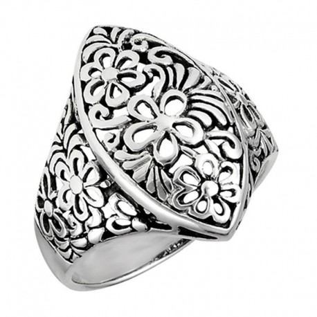 Sterling Ezüst Áttört Virágos Női Gyűrű